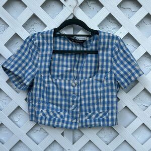 Zara Cropped Button Plaid Top